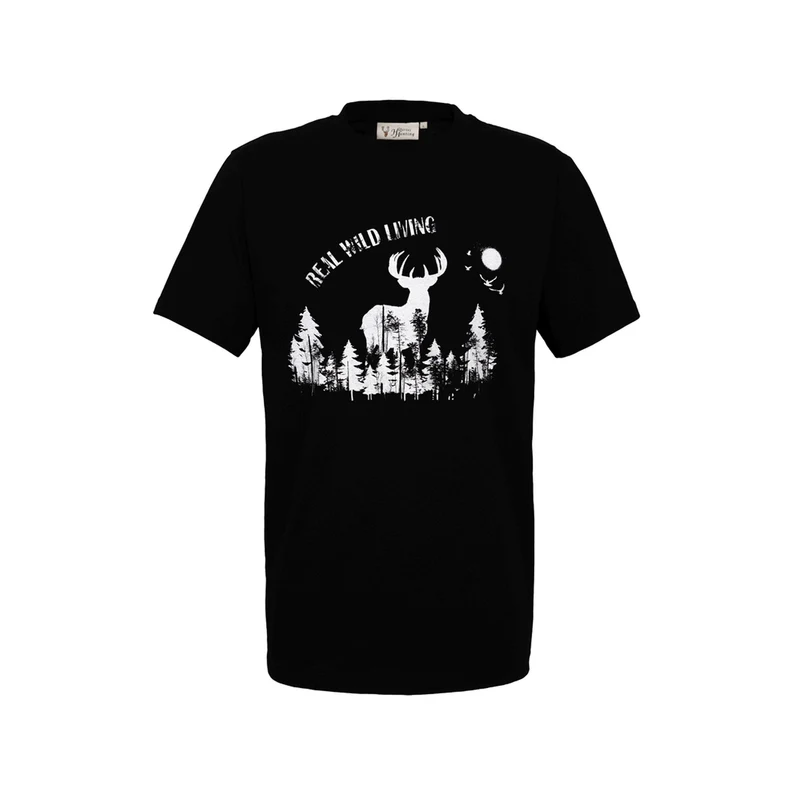 HUBERTUS Herren T-Shirt REAL WILD LIVING schwarz Printshirt