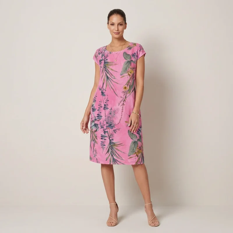 Knielanges Sommerkleid in A-Linie mit Taschen und ärmellosem Schnitt