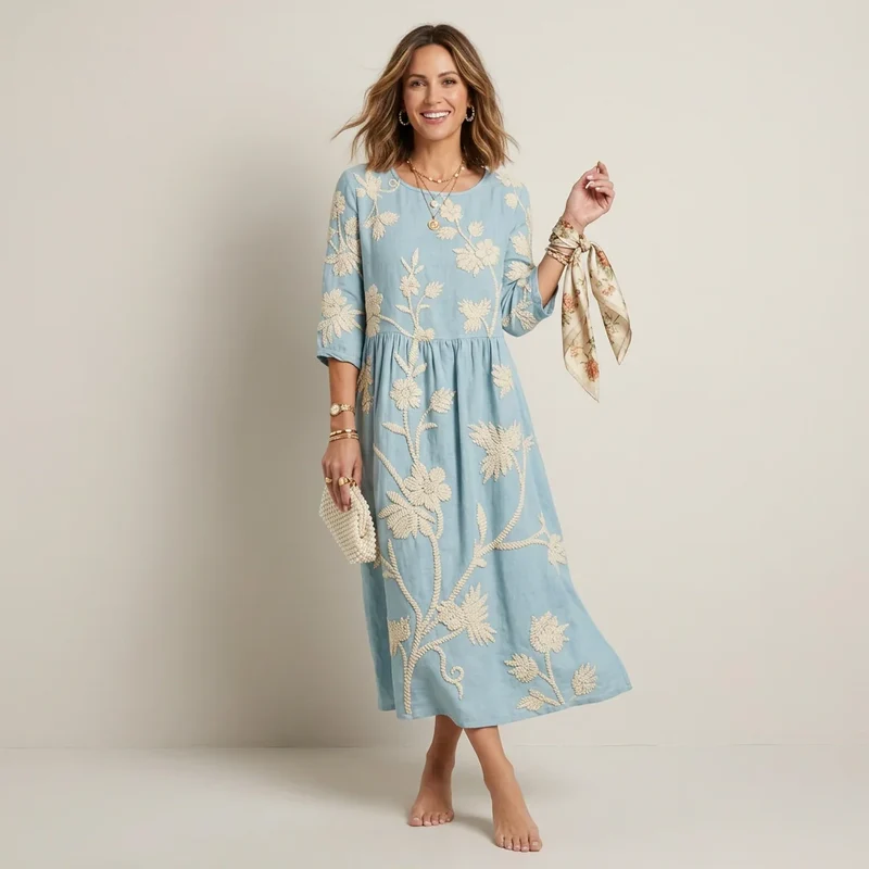 Geblümtes Sommerkleid mit Ärmeln im Boho Stil in Midi Länge