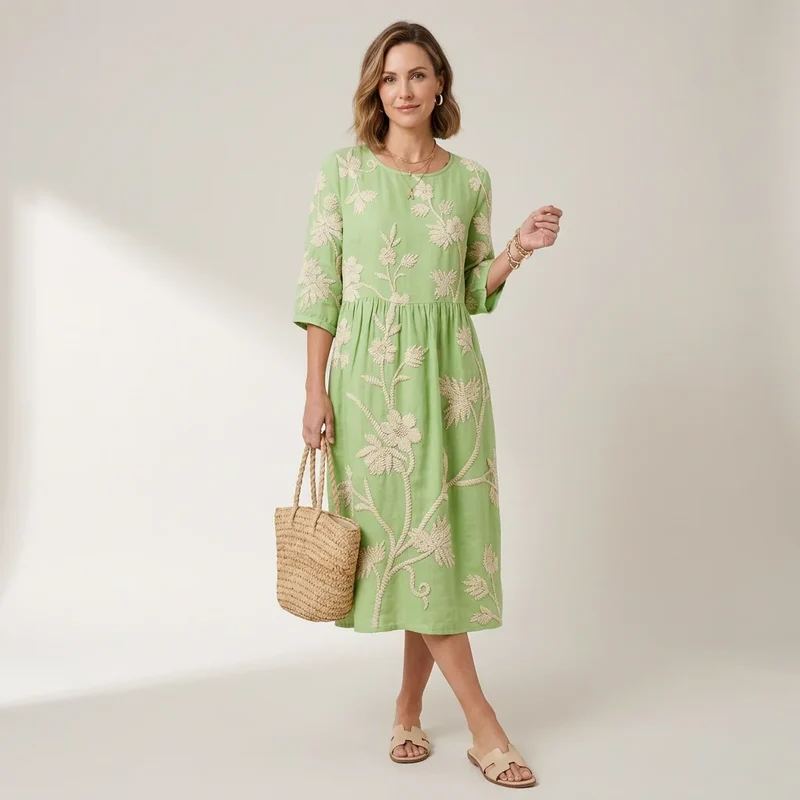 Geblümtes Sommerkleid mit Ärmeln im Boho Stil in Midi Länge