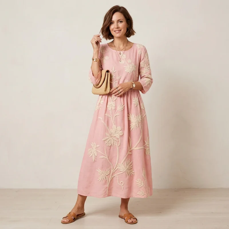 Geblümtes Sommerkleid mit Ärmeln im Boho Stil in Midi Länge