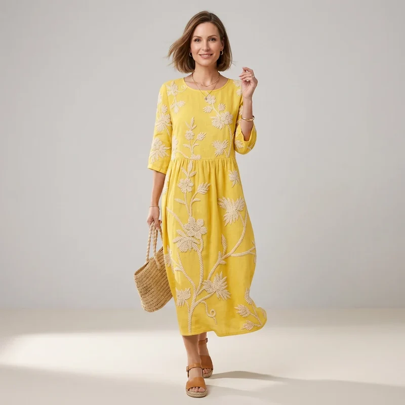 Geblümtes Sommerkleid mit Ärmeln im Boho Stil in Midi Länge