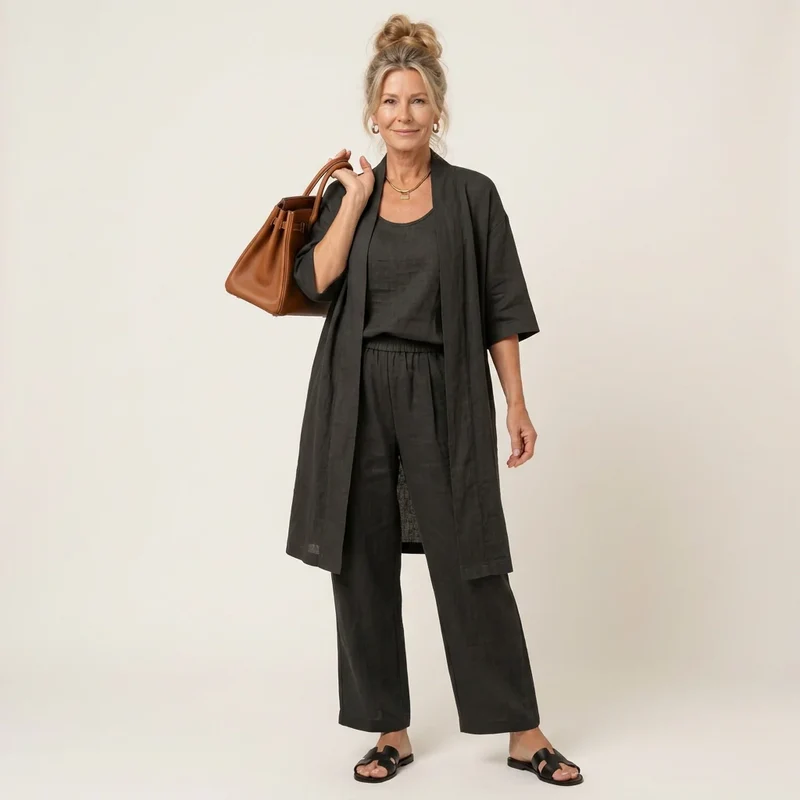 Largarm Sommer Set für Damen aus Leinen im lässigen Stil