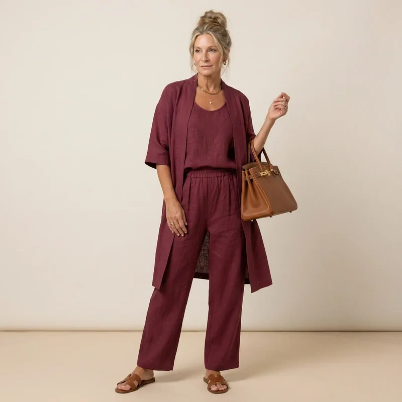 Largarm Sommer Set für Damen aus Leinen im lässigen Stil