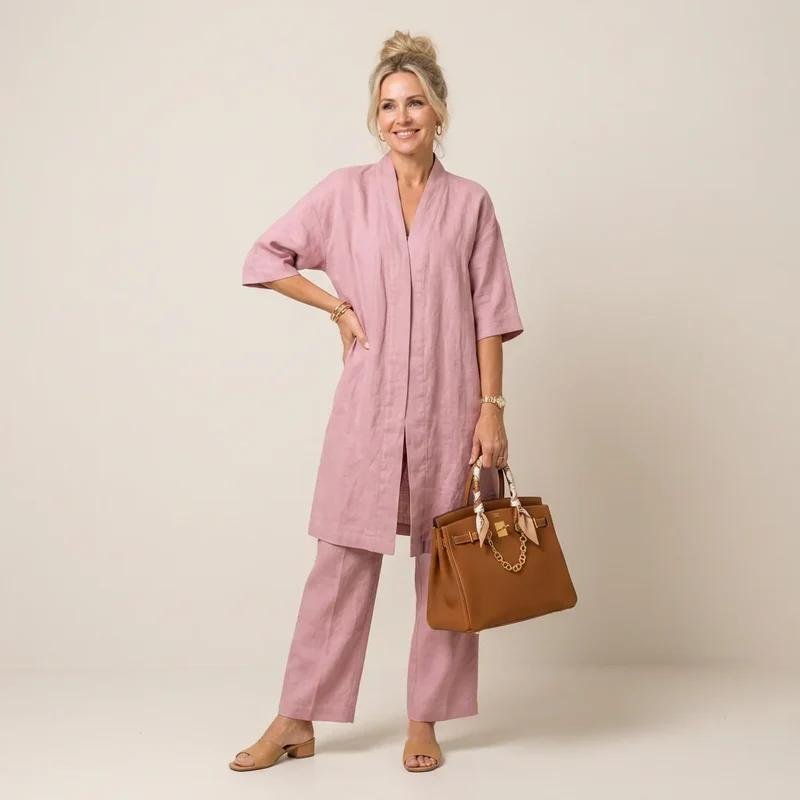 Largarm Sommer Set für Damen aus Leinen im lässigen Stil