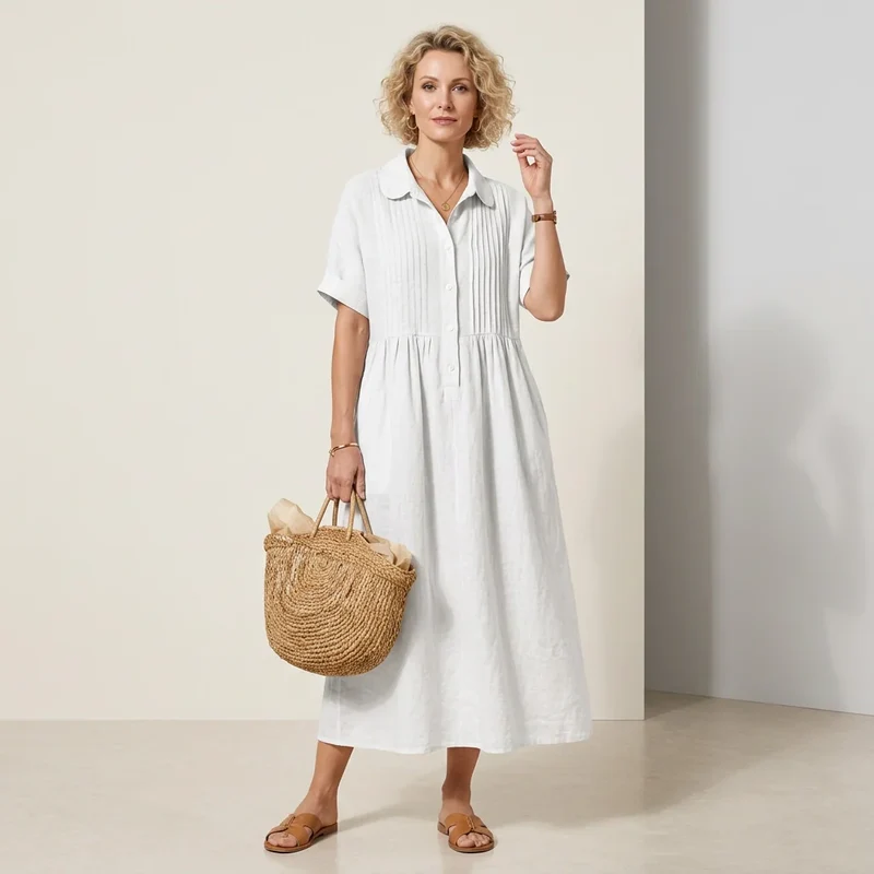 Sommerkleid im weiten Hemdblusen Stil mit Kurzarm und Knöpfen