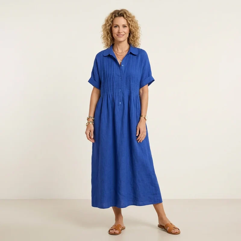 Sommerkleid im weiten Hemdblusen Stil mit Kurzarm und Knöpfen