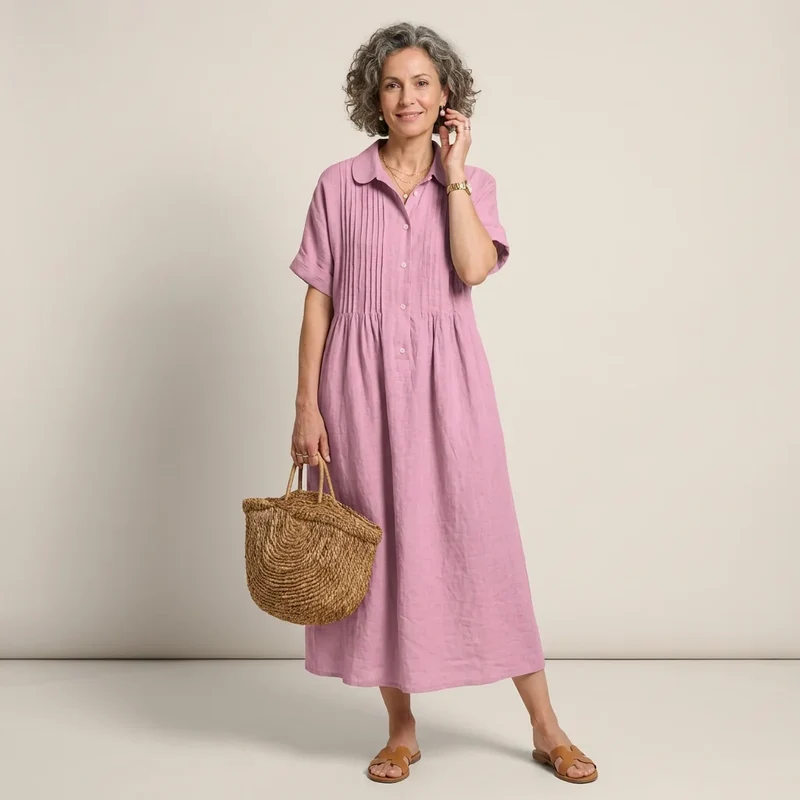 Sommerkleid im weiten Hemdblusen Stil mit Kurzarm und Knöpfen