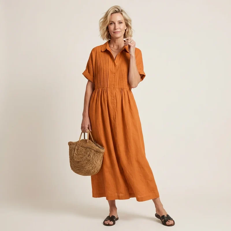 Sommerkleid im weiten Hemdblusen Stil mit Kurzarm und Knöpfen