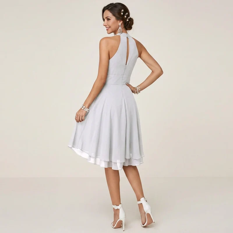 Kurzes Abendkleid in A-Linie mit Neckholder und Tüll im eleganten Stil