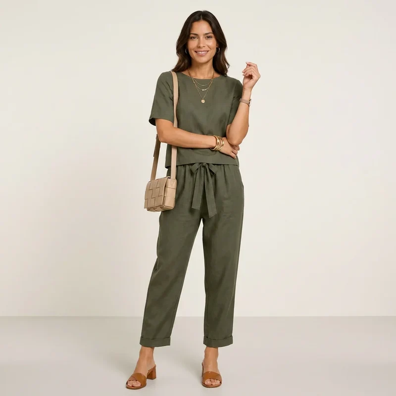 Zweiteiler für Damen mit 7/8-Hose und Kurzarm Top im Casual Stil