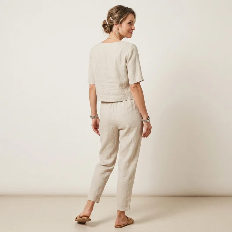Zweiteiler für Damen mit 7/8-Hose und Kurzarm Top im Casual Stil