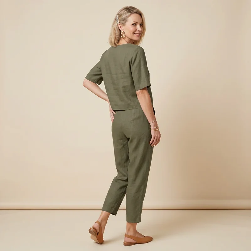 Zweiteiler für Damen mit 7/8-Hose und Kurzarm Top im Casual Stil