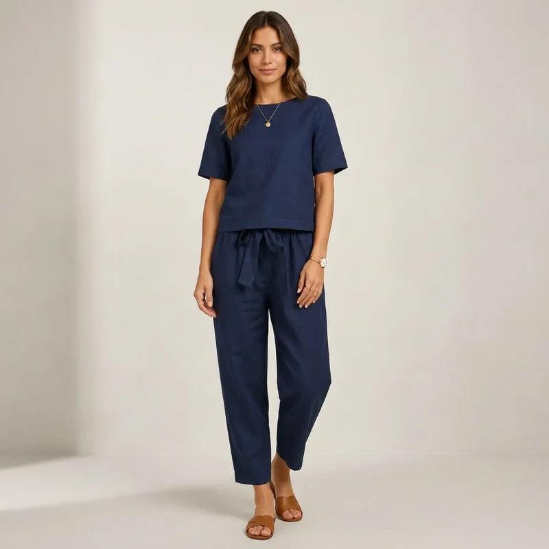 Zweiteiler für Damen mit 7/8-Hose und Kurzarm Top im Casual Stil