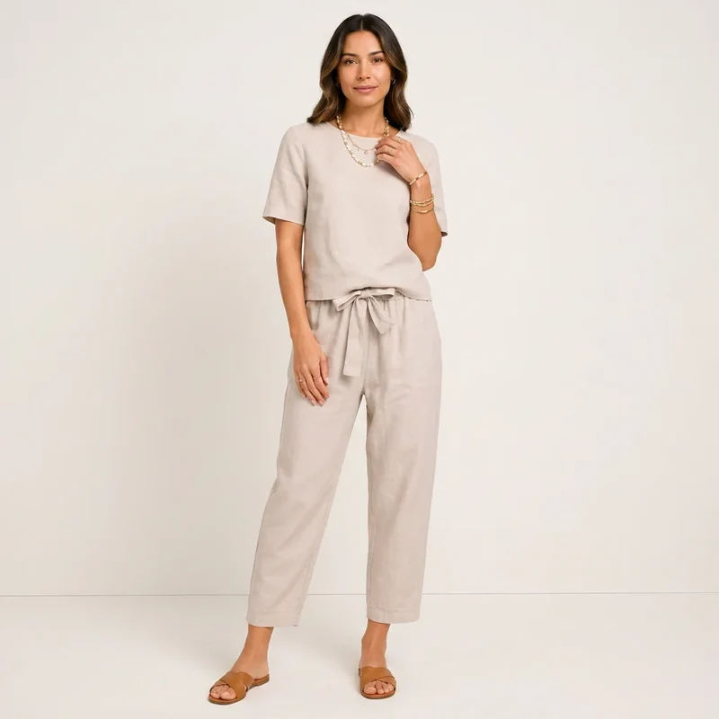Zweiteiler für Damen mit 7/8-Hose und Kurzarm Top im Casual Stil