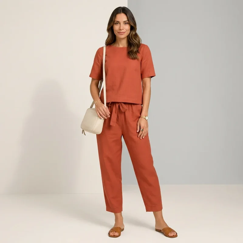 Zweiteiler für Damen mit 7/8-Hose und Kurzarm Top im Casual Stil