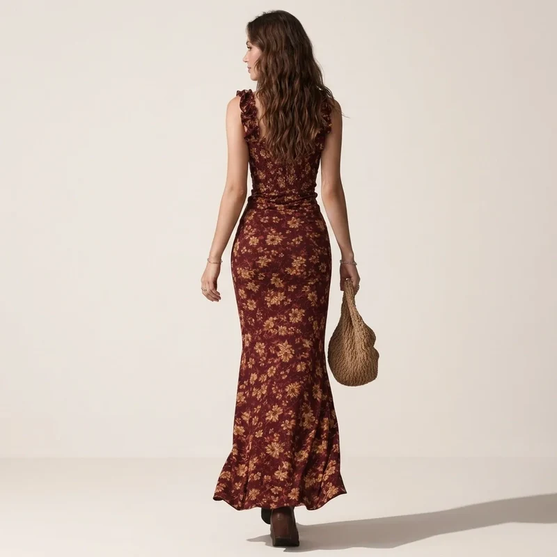 Sommerkleid im engen Schnitt mit Schlitz im Boho-Stil