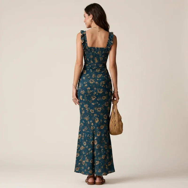 Sommerkleid im engen Schnitt mit Schlitz im Boho-Stil