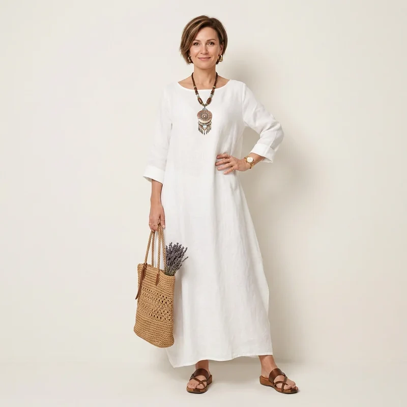 Langes Hängerchen Sommerkleid mit Ärmeln für den Strand