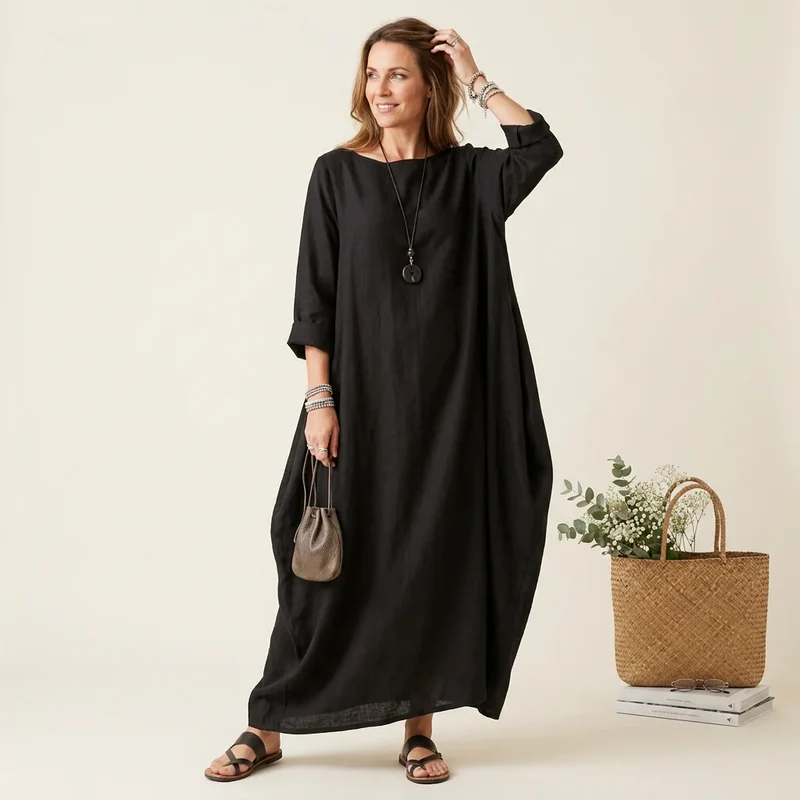 Langes Hängerchen Sommerkleid mit Ärmeln für den Strand