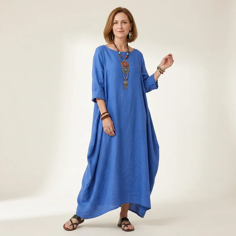 Langes Hängerchen Sommerkleid mit Ärmeln für den Strand