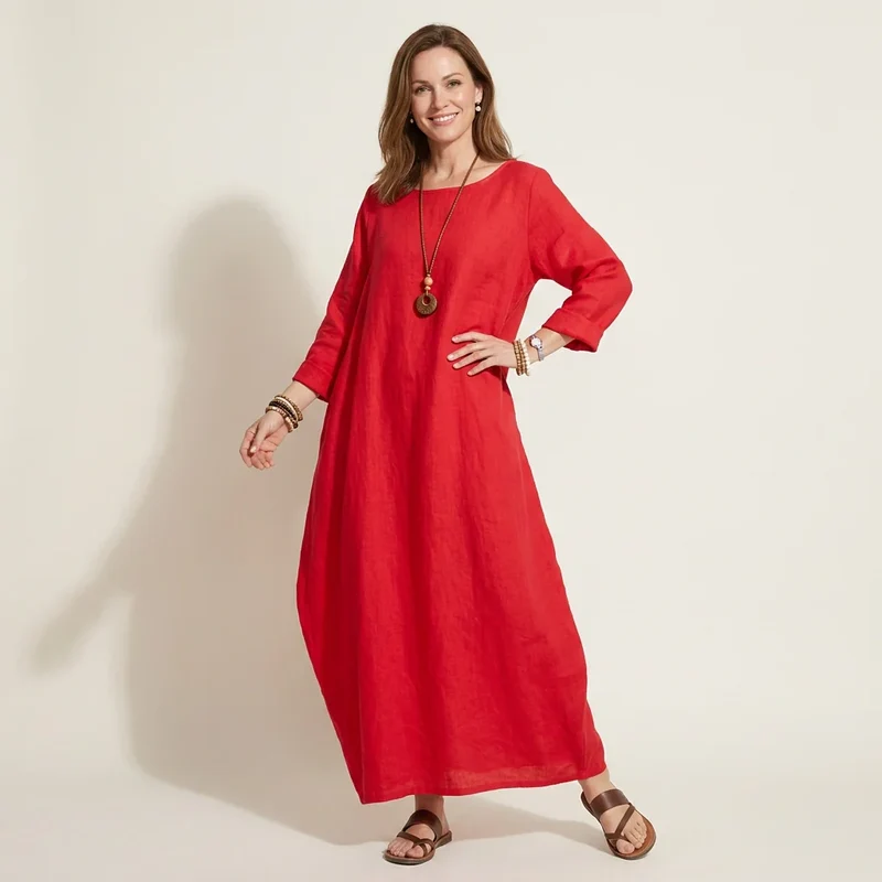 Langes Hängerchen Sommerkleid mit Ärmeln für den Strand