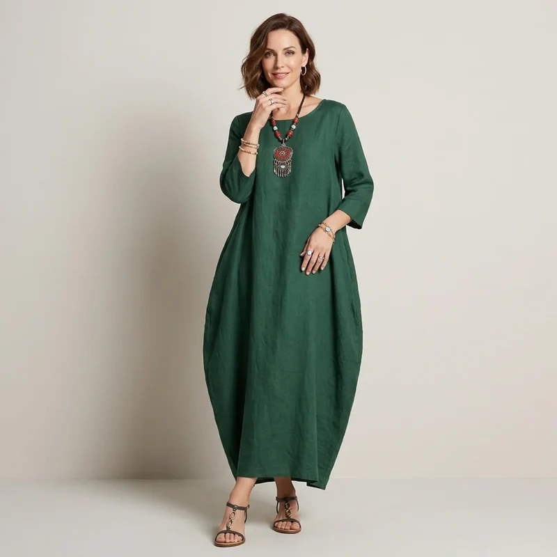 Langes Hängerchen Sommerkleid mit Ärmeln für den Strand