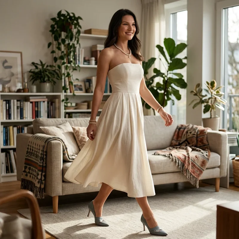Bandeau Midi Kleid in A-Linie mit Faltenrock für festliche Anlässe