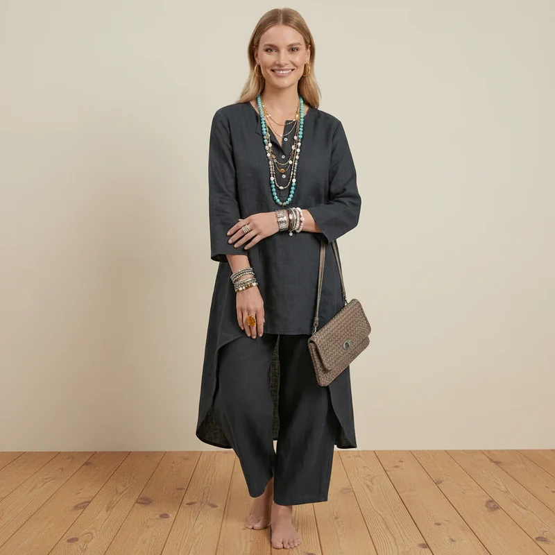Zweiteiler für Damen mit weiter Hose im Boho-Stil