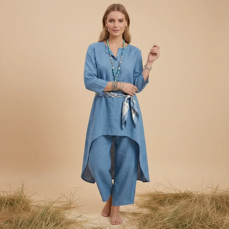 Zweiteiler für Damen mit weiter Hose im Boho-Stil