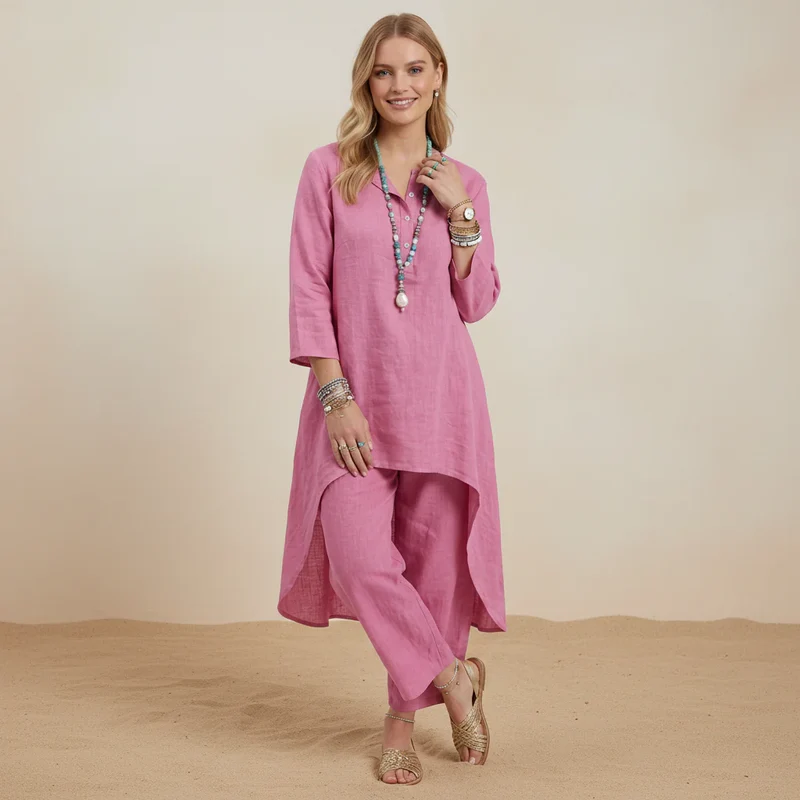 Zweiteiler für Damen mit weiter Hose im Boho-Stil