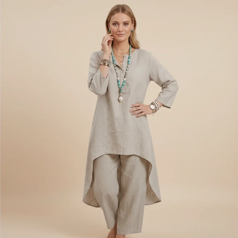 Zweiteiler für Damen mit weiter Hose im Boho-Stil