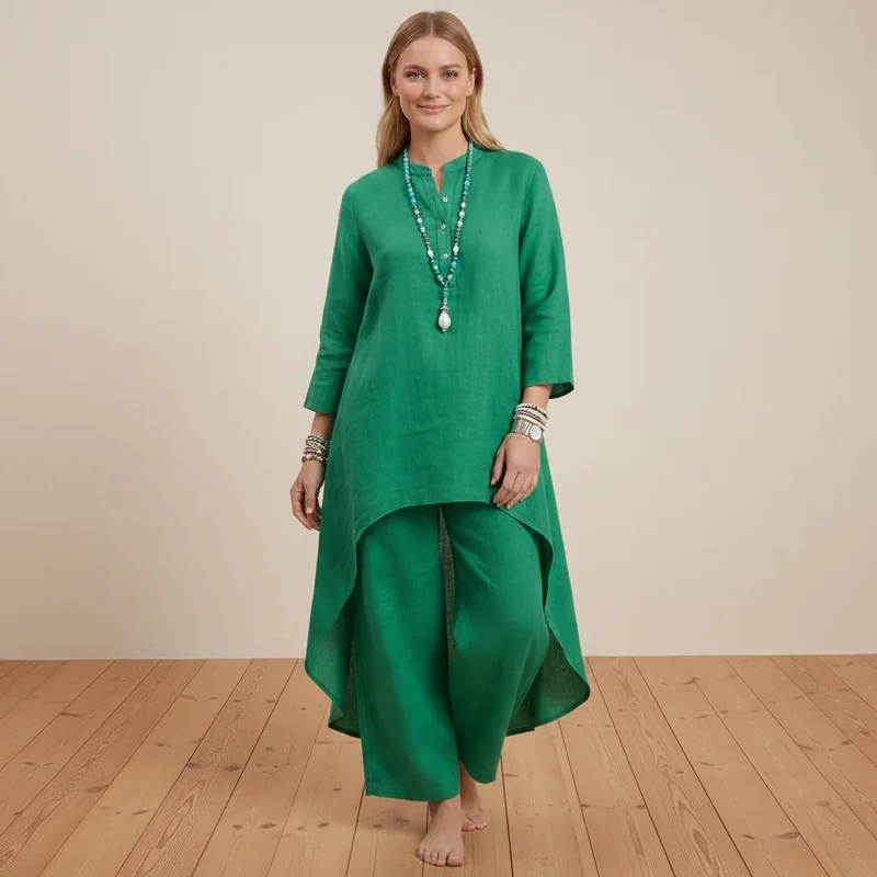 Zweiteiler für Damen mit weiter Hose im Boho-Stil