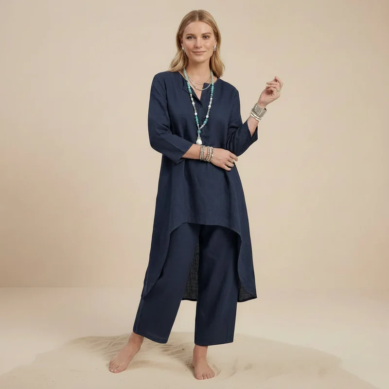 Zweiteiler für Damen mit weiter Hose im Boho-Stil