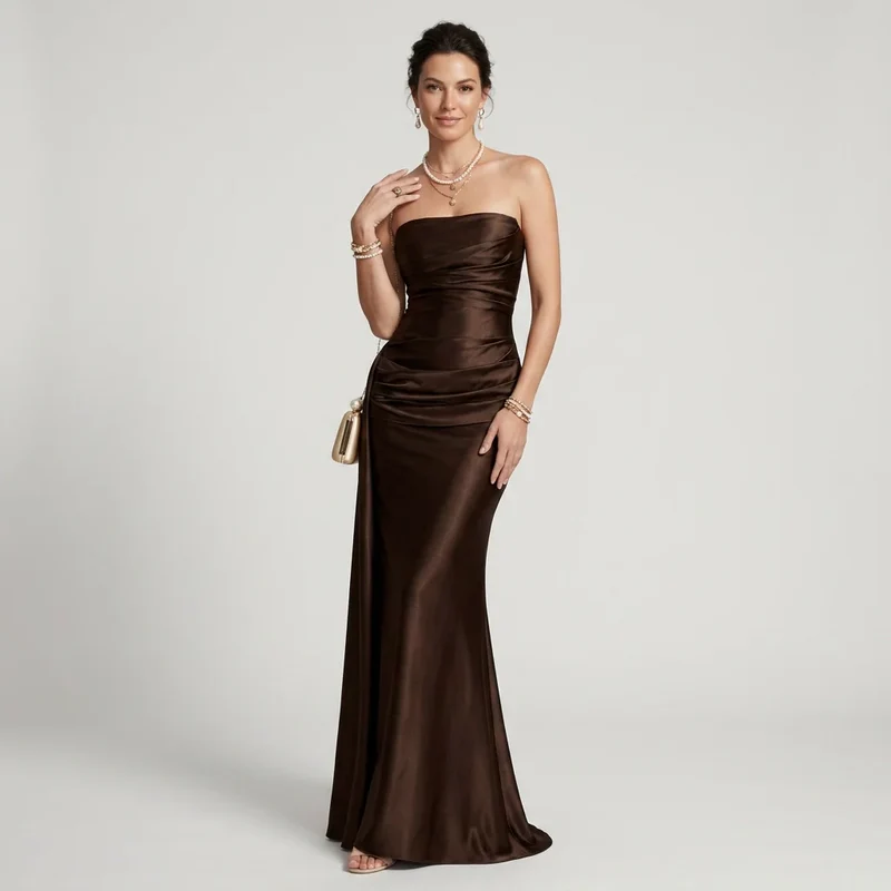 Bandeau Maxikleid aus Satin im festlichen Stil