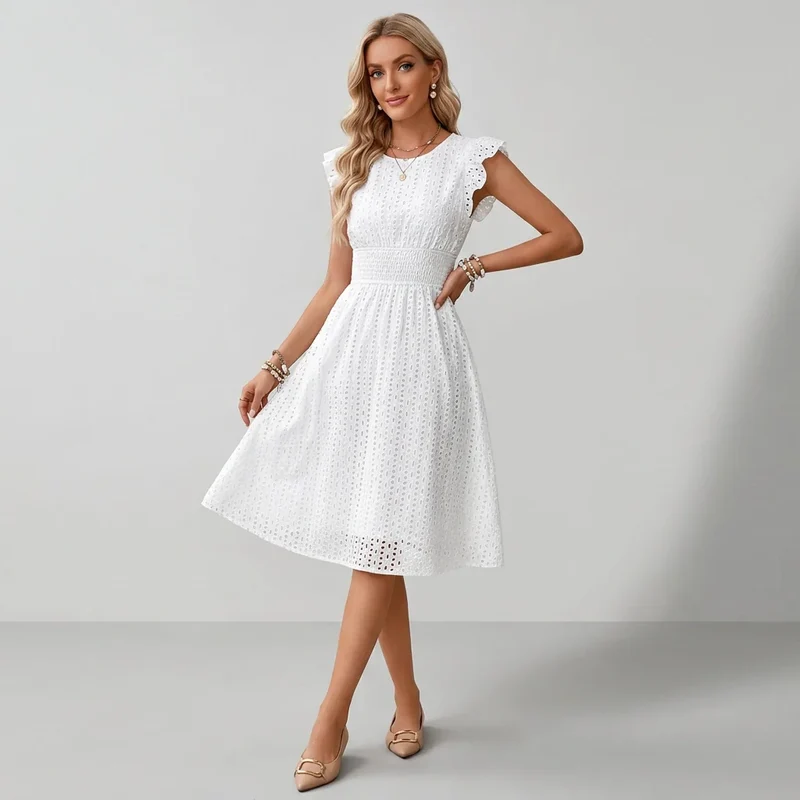 Sommerkleid in A-Linie mit Flügelärmeln und V-Ausschnitt