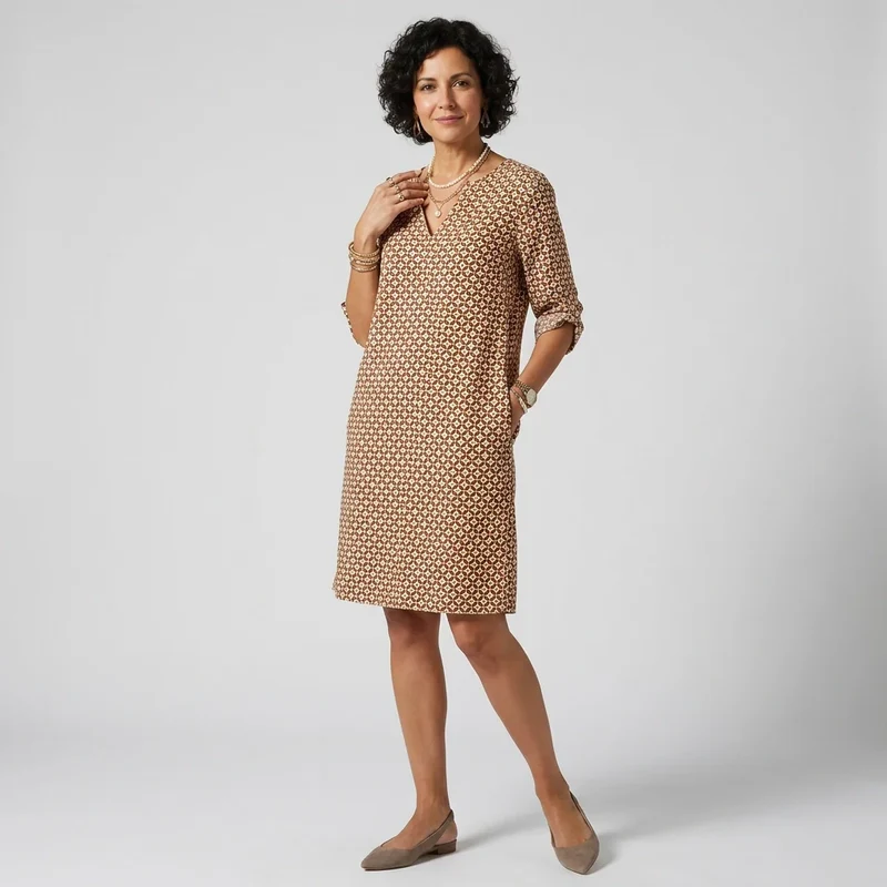 Sommerkleid für Damen im Etui Stil mit 3/4 Arm und V-Ausschnitt