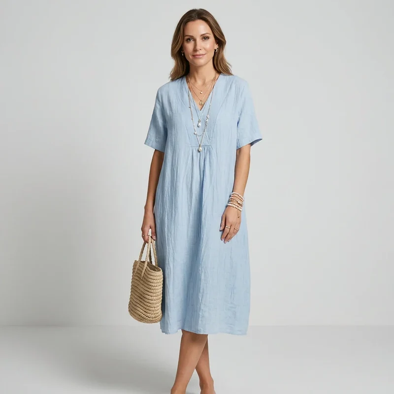Sommerkleid für Damen in A-Linie mit V-Ausschnitt in Kurzarm-Form