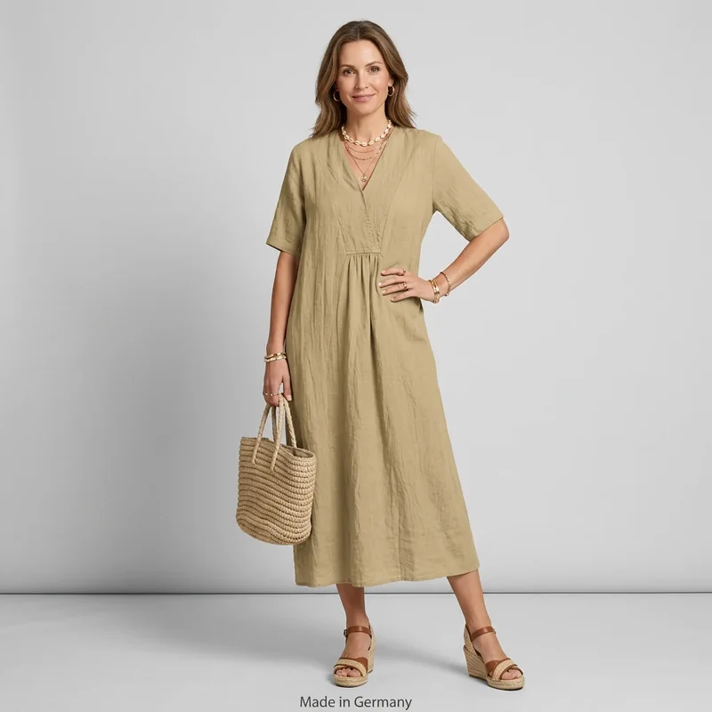 Sommerkleid für Damen in A-Linie mit V-Ausschnitt in Kurzarm-Form