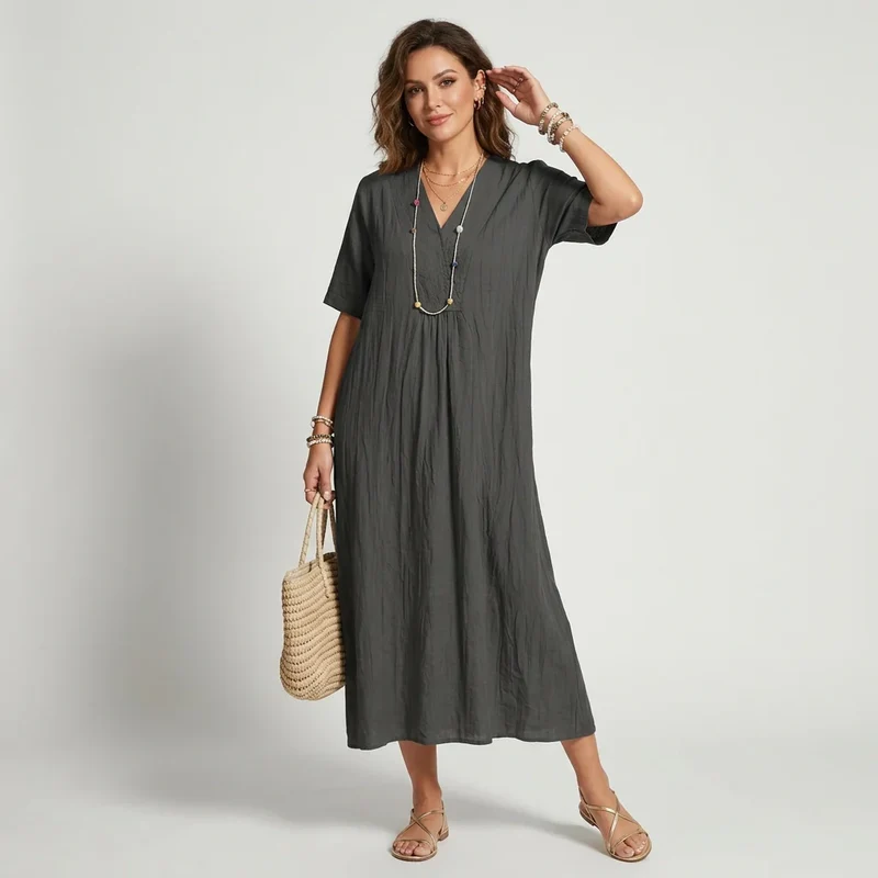 Sommerkleid für Damen in A-Linie mit V-Ausschnitt in Kurzarm-Form