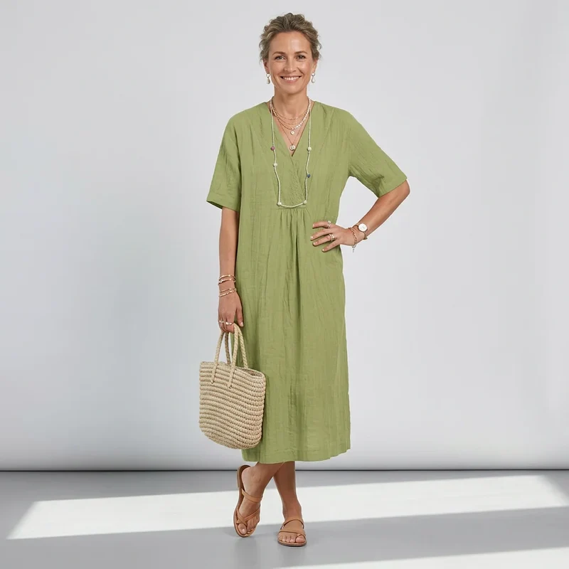 Sommerkleid für Damen in A-Linie mit V-Ausschnitt in Kurzarm-Form