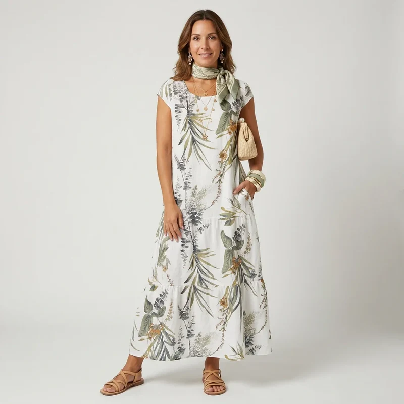 Sommerkleid mit Blumenmuster Kurzarm und Hängerchen Schnitt