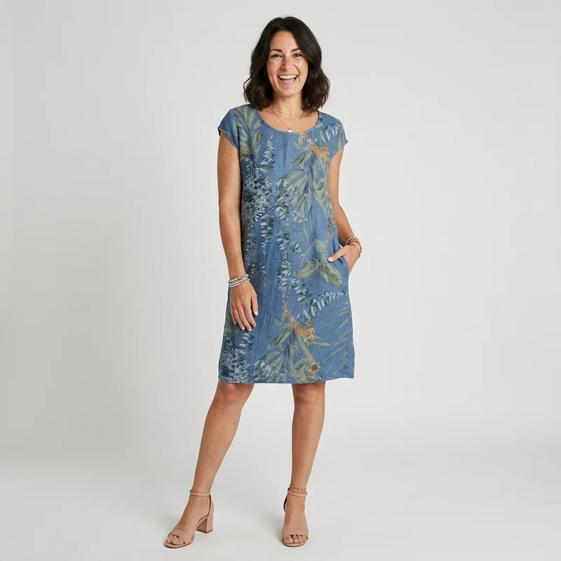 Sommerkleid mit Blumenmuster Kurzarm und Hängerchen Schnitt
