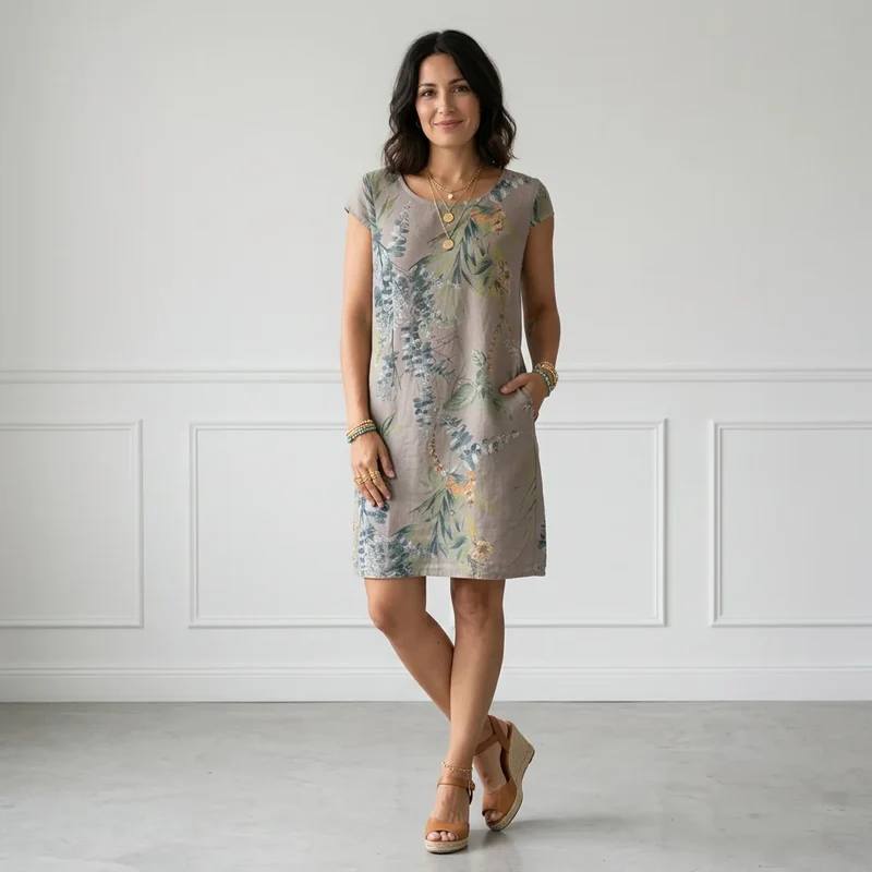 Sommerkleid mit Blumenmuster Kurzarm und Hängerchen Schnitt
