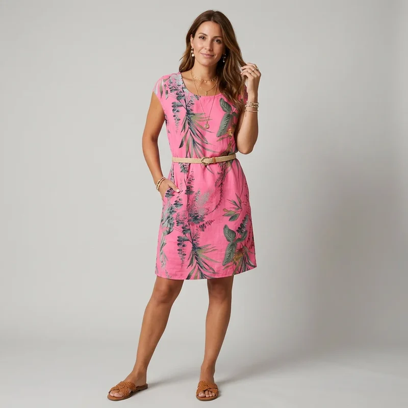 Sommerkleid mit Blumenmuster Kurzarm und Hängerchen Schnitt