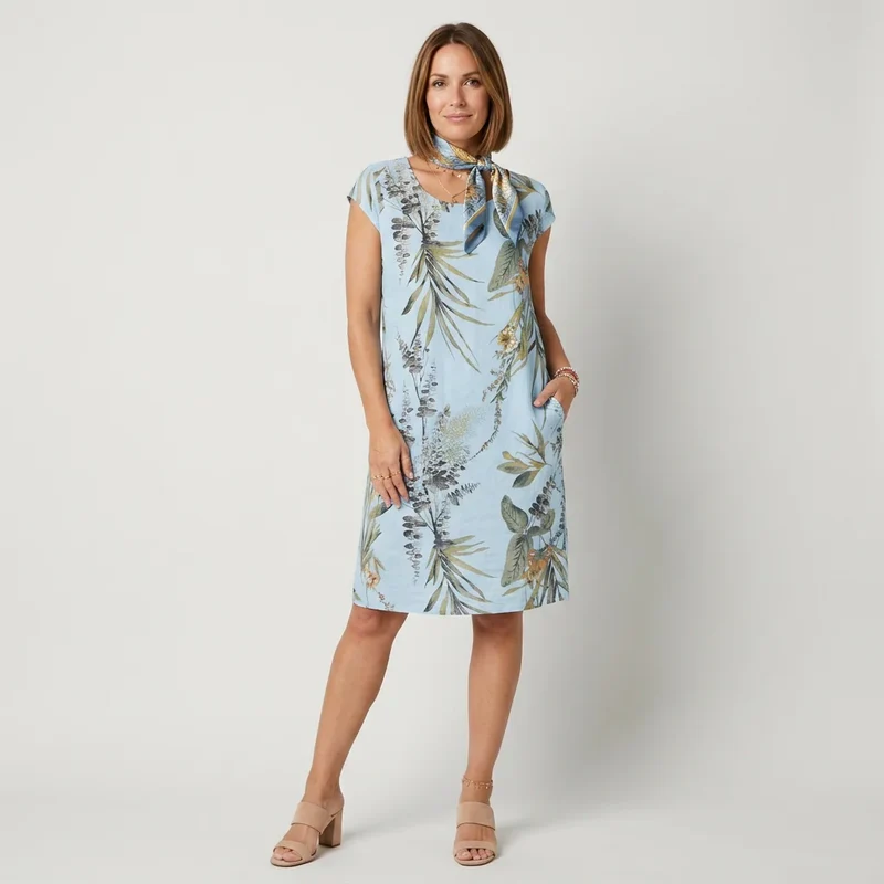 Sommerkleid mit Blumenmuster Kurzarm und Hängerchen Schnitt