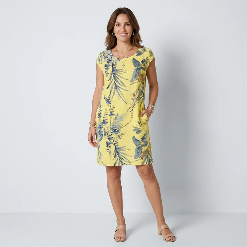 Sommerkleid mit Blumenmuster Kurzarm und Hängerchen Schnitt