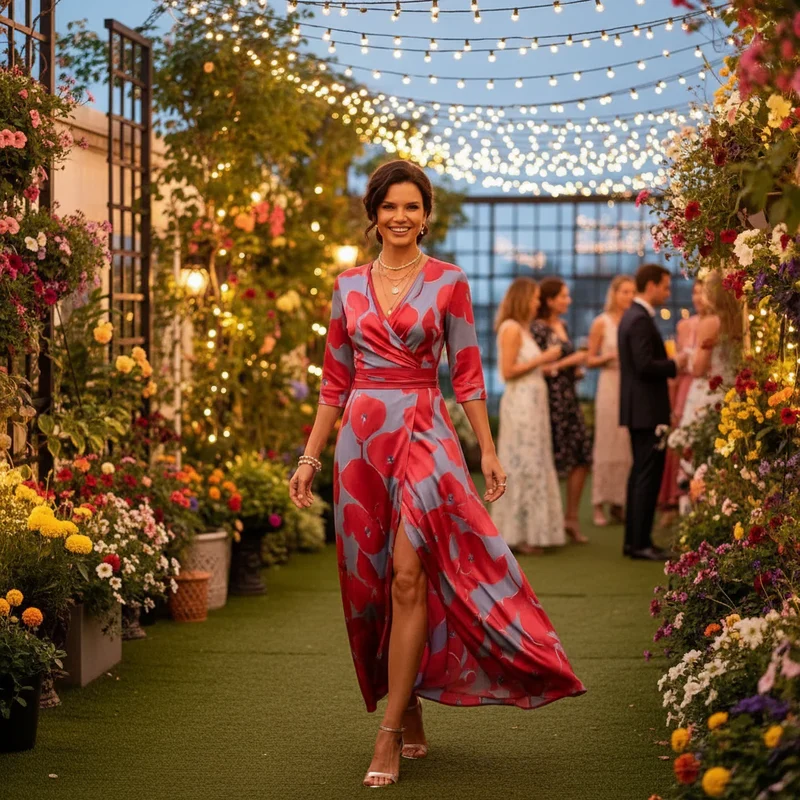Maxikleid in Blumenprint mit Wickeloptik und 3/4 Ärmeln