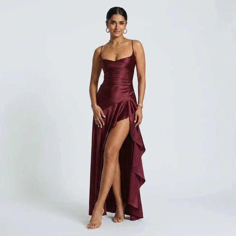 Maxikleid in bodenlanger Form mit Wasserfallausschnitt im eleganten Stil