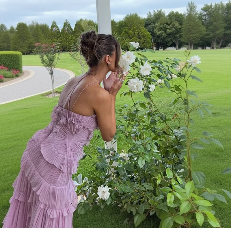 Bandeau Sommerkleid mit Plissee und Volants - midi